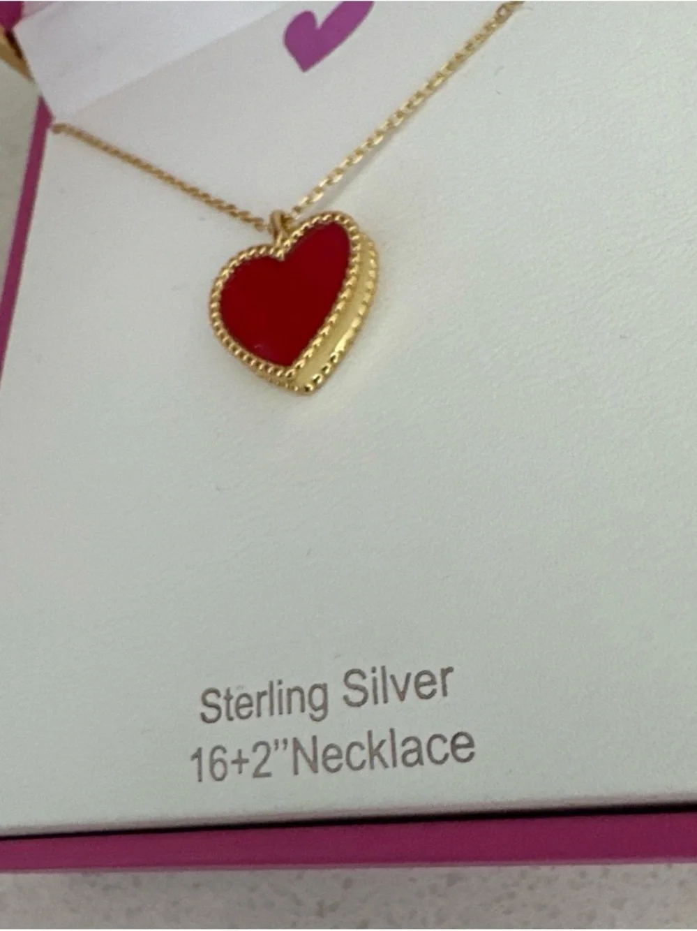Heart Pendant Necklace in Red and Gold - Sterling Silver